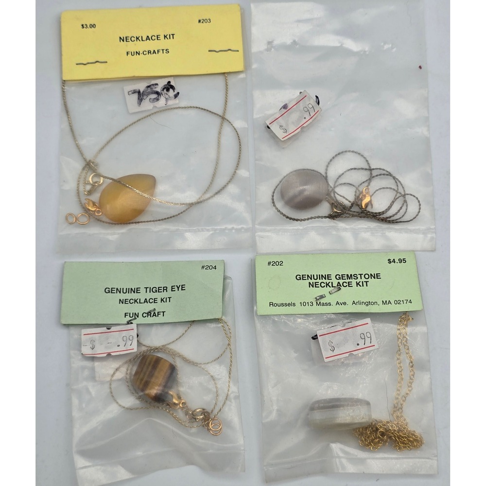 Vintage 80s Fun Crafts DIY Necklace Kits Gemstones Tiger Eye Lot of 4 NIP